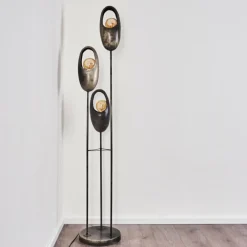 Lampes Vintages & Rétros-hofstein Lampadaire Lamington Noir, Argenté, 3 lumières