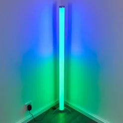 hofstein Lampadaire LED RGB Globo ROCKY Argenté, 1 lumière, Télécommandes, Changeur de couleurs