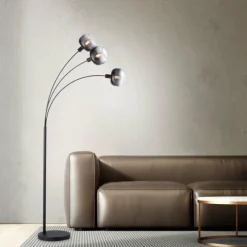 Suspension Verre Fumé-Luminaires Leuchten Direkt Lampadaire Leuchten-Direkt ZEA Noir, 3 lumières