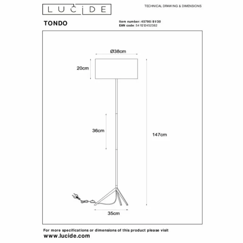 Lampes En Tissu-Luminaires Lucide Lampadaire Lucide TONDO Noir, 1 lumière
