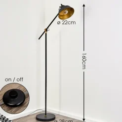 Lampes Dorées-hofstein Lampadaire Luven Or, Noir, Noir doré, 1 lumière