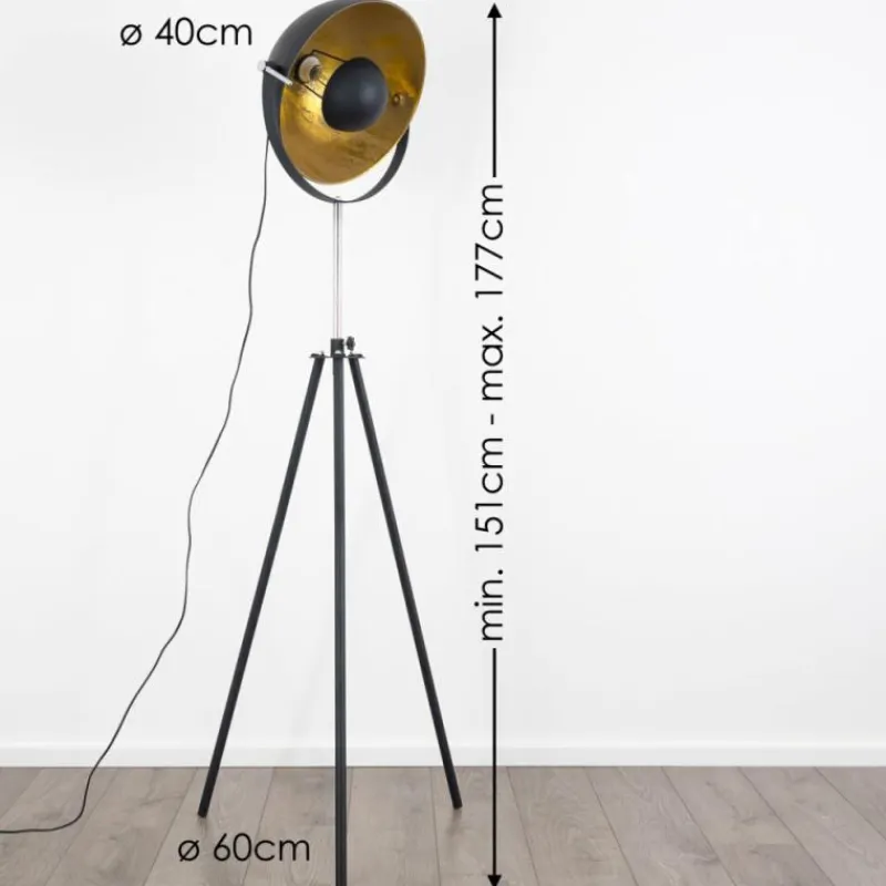 Lampes Dorées-hofstein Lampadaire Maloy Chrome, Noir, 1 lumière