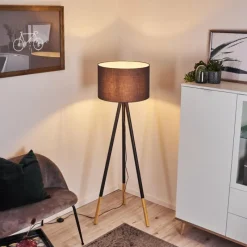 Lampes En Tissu-hofstein Lampadaire Menocal Bois clair, Noir, 1 lumière