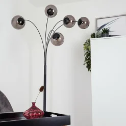 Suspension Verre Fumé-hofstein Lampadaire Mesas Anthracite, 5 lumières
