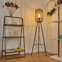 Style Boho-Chic-hofstein Lampadaire Mongolei Noir, 1 lumière