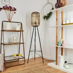 Style Boho-Chic-hofstein Lampadaire Mongolei Noir, 1 lumière