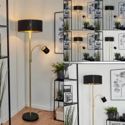 Lampes En Tissu-hofstein Lampadaire Murteirinha Laiton, Noir, 2 lumières