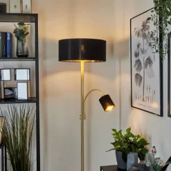 Lampes En Tissu-hofstein Lampadaire Murteirinha Laiton, Noir, 2 lumières