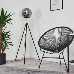 Suspension Verre Fumé-hofstein Lampadaire Murter Noir, 1 lumière