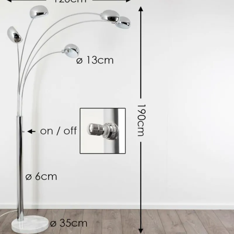 hofstein Lampadaire Nikkala Chrome, 5 lumières