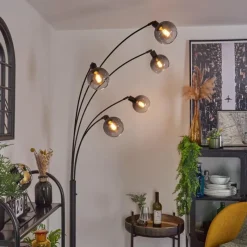 Suspension Verre Fumé-hofstein Lampadaire Nikkala Noir, 5 lumières