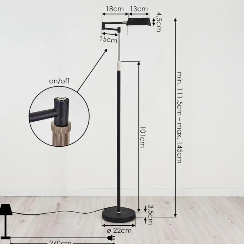 hofstein Lampadaire Norrlida LED Chrome, Noir, 1 lumière* Éclairage Led