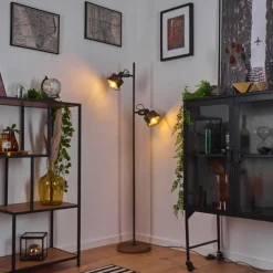 Lampes Industrielles-hofstein Lampadaire Pehefito Gris, Bois foncé, Noir, 2 lumières