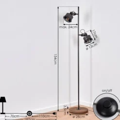 Lampes Industrielles-hofstein Lampadaire Pehefito Gris, Bois foncé, Noir, 2 lumières