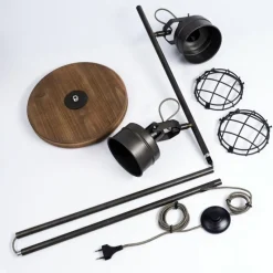 Lampes Industrielles-hofstein Lampadaire Pehefito Gris, Bois foncé, Noir, 2 lumières