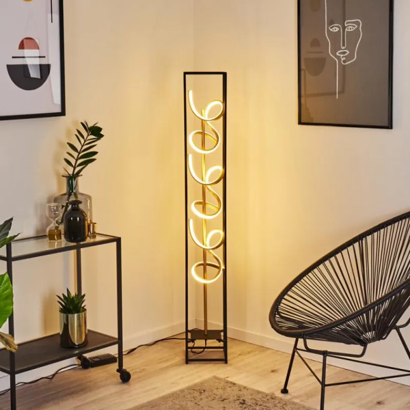 Lampes Dorées-hofstein Lampadaire Pericos LED Noir, 3 lumières