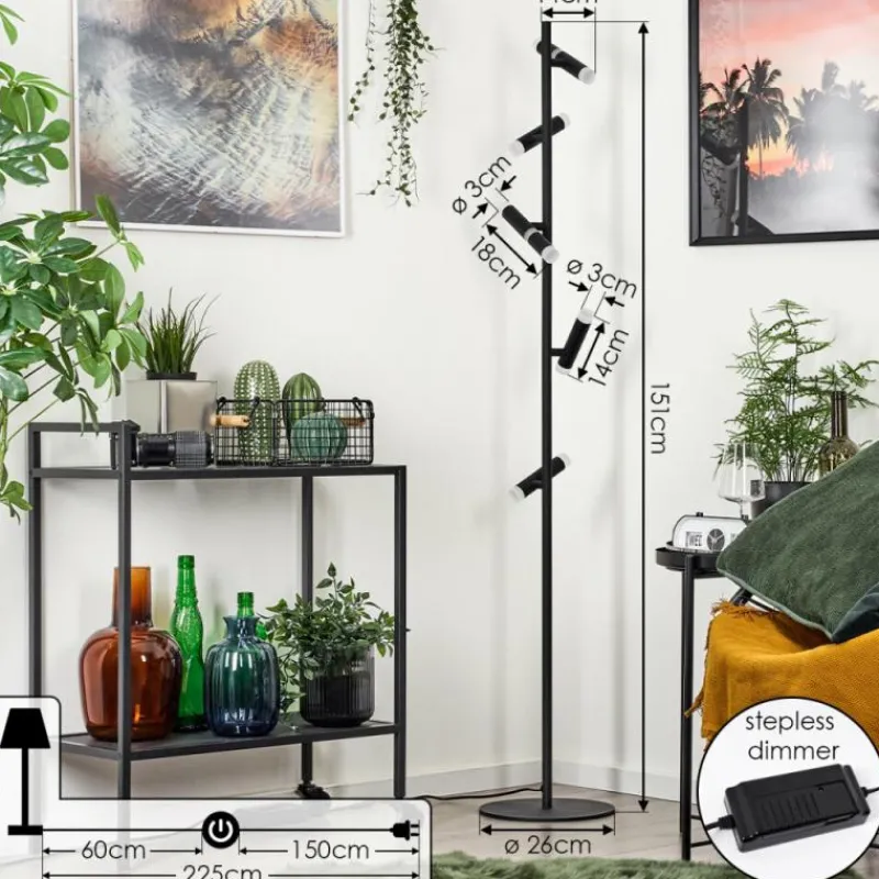 hofstein Lampadaire Pousseline LED Noir, 1 lumière