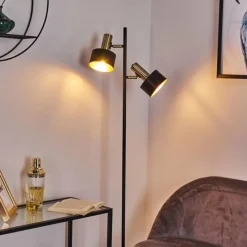 Lampes Dorées-hofstein Lampadaire Pretoria Vieux laiton, Noir, 2 lumières