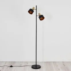 Lampes Dorées-hofstein Lampadaire Pretoria Vieux laiton, Noir, 2 lumières