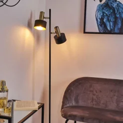 Lampes Dorées-hofstein Lampadaire Pretoria Vieux laiton, Noir, 2 lumières