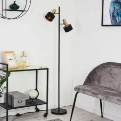 Lampes Dorées-hofstein Lampadaire Pretoria Vieux laiton, Noir, 2 lumières