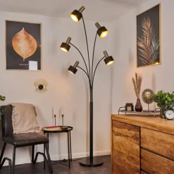 Lampes Dorées-hofstein Lampadaire Pretoria Vieux laiton, Noir, 5 lumières