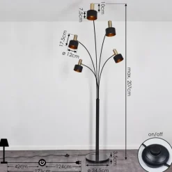 Lampes Dorées-hofstein Lampadaire Pretoria Vieux laiton, Noir, 5 lumières