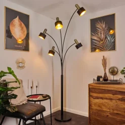 Lampes Dorées-hofstein Lampadaire Pretoria Vieux laiton, Noir, 5 lumières