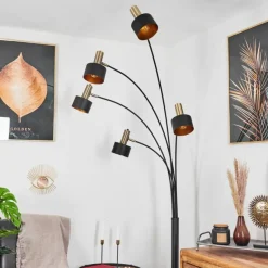 Lampes Dorées-hofstein Lampadaire Pretoria Vieux laiton, Noir, 5 lumières