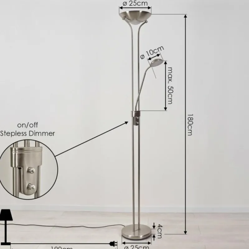 hofstein Lampadaire Rom LED Nickel mat, 2 lumières