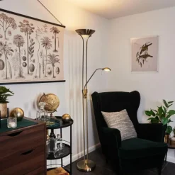 Luminaires Rustiques-hofstein Lampadaire Rom LED Vieux laiton, 2 lumières