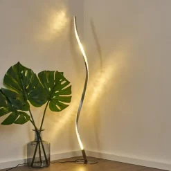 hofstein Lampadaire Saginaw LED Nickel mat, 1 lumière, Télécommandes, Changeur de couleurs