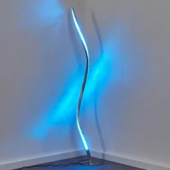 hofstein Lampadaire Saginaw LED Nickel mat, 1 lumière, Télécommandes, Changeur de couleurs