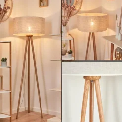 Lampes En Tissu-hofstein Lampadaire Saladillo Bois foncé, Blanc, 1 lumière