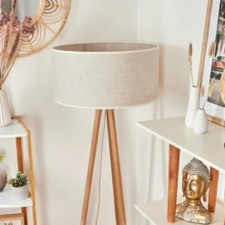 Lampes En Tissu-hofstein Lampadaire Saladillo Bois foncé, Blanc, 1 lumière