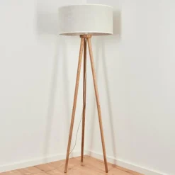 Lampes En Tissu-hofstein Lampadaire Saladillo Bois foncé, Blanc, 1 lumière