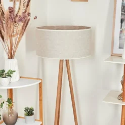 Lampes En Tissu-hofstein Lampadaire Saladillo Bois foncé, Blanc, 1 lumière