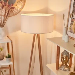 Lampes En Tissu-hofstein Lampadaire Saladillo Bois foncé, Blanc, 1 lumière