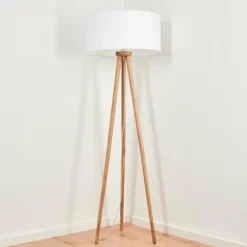 Lampes En Tissu-hofstein Lampadaire Saladillo Bois foncé, Blanc, 1 lumière