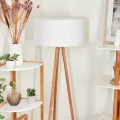 Lampes En Tissu-hofstein Lampadaire Saladillo Bois foncé, Blanc, 1 lumière