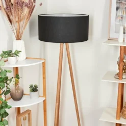 Lampes En Tissu-hofstein Lampadaire Saladillo Bois foncé, Blanc, 1 lumière