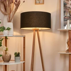 Lampes En Tissu-hofstein Lampadaire Saladillo Bois foncé, Blanc, 1 lumière