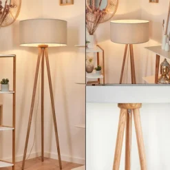 Lampes En Tissu-hofstein Lampadaire Saladillo Bois foncé, Blanc, 1 lumière