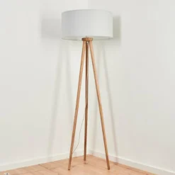 Lampes En Tissu-hofstein Lampadaire Saladillo Bois foncé, Blanc, 1 lumière