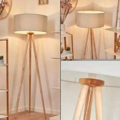 Lampes En Tissu-hofstein Lampadaire Saladillo Bois clair, Blanc, 1 lumière