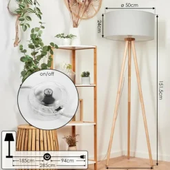 Lampes En Tissu-hofstein Lampadaire Saladillo Bois clair, Blanc, 1 lumière