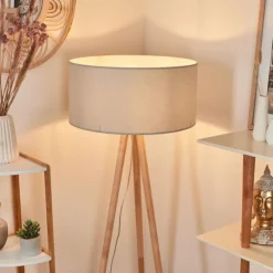 Lampes En Tissu-hofstein Lampadaire Saladillo Bois clair, Blanc, 1 lumière