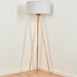 Lampes En Tissu-hofstein Lampadaire Saladillo Bois clair, Blanc, 1 lumière
