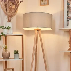 Lampes En Tissu-hofstein Lampadaire Saladillo Bois clair, Blanc, 1 lumière
