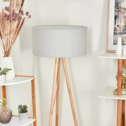 Lampes En Tissu-hofstein Lampadaire Saladillo Bois clair, Blanc, 1 lumière